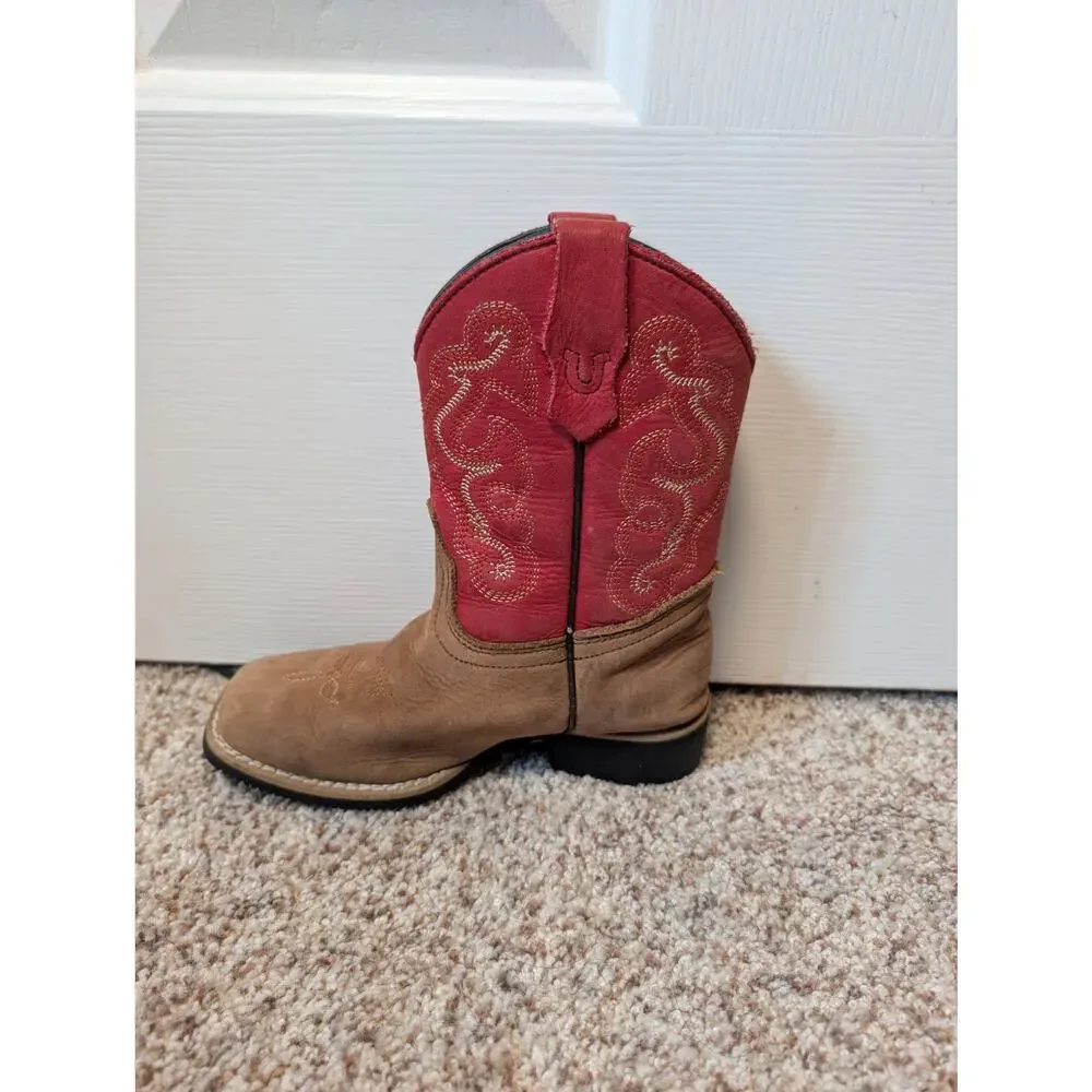 Ariat Tombstone Kids Western Boots Size 11 Brown Red Square Toe Cowboy Leather